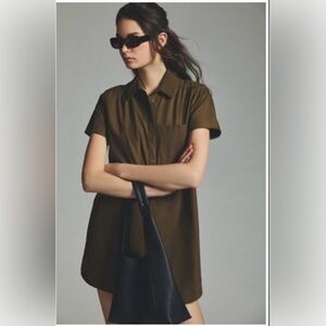 Maeve Anthropologie THE FRANCIE MINI BUTTONDOWN SHIRT DRESS Moss Size XL